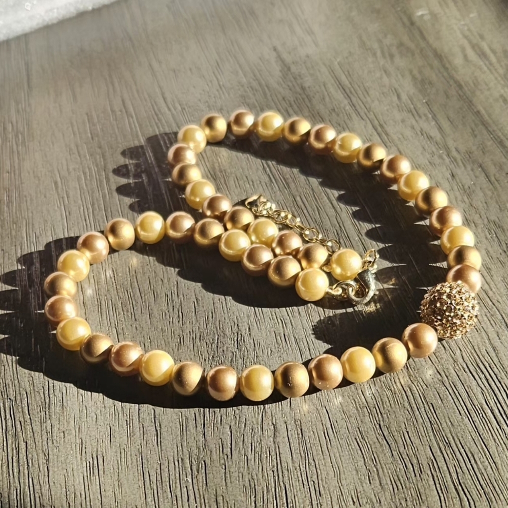 Vintage CAROLEE  Chunky Faux Pearl Necklace Gold/Taupe/Tan Tone - Well Made - Picture 7 of 7